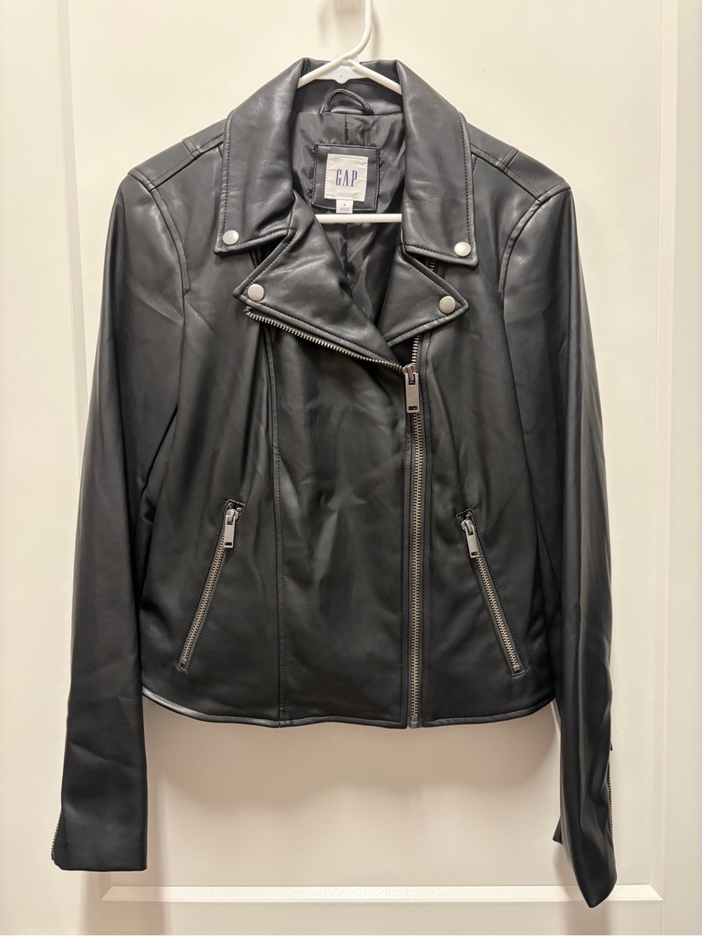 GAP Black Faux Leather Moto-Style Jacket Size Small